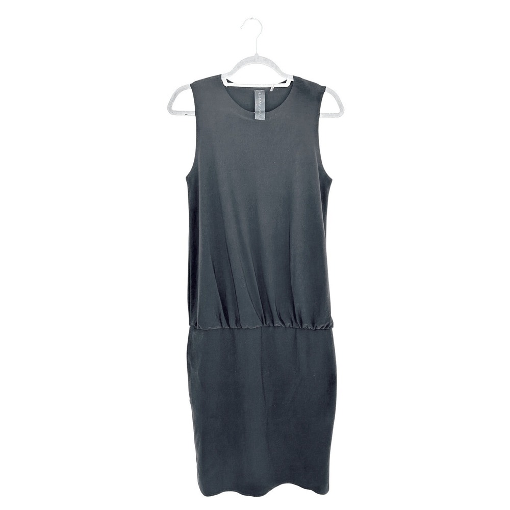 Norma Kamali Black Sleeveless Babydoll Dress,‎ Blouson, Raw Cut Edges, Sz S